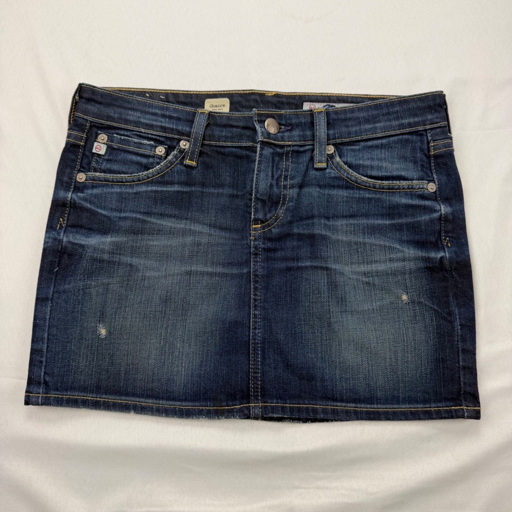 AG Adriano Goldschmied Chance Mini Skirt Womens 27 Blue Denim Distressed Raw Hem